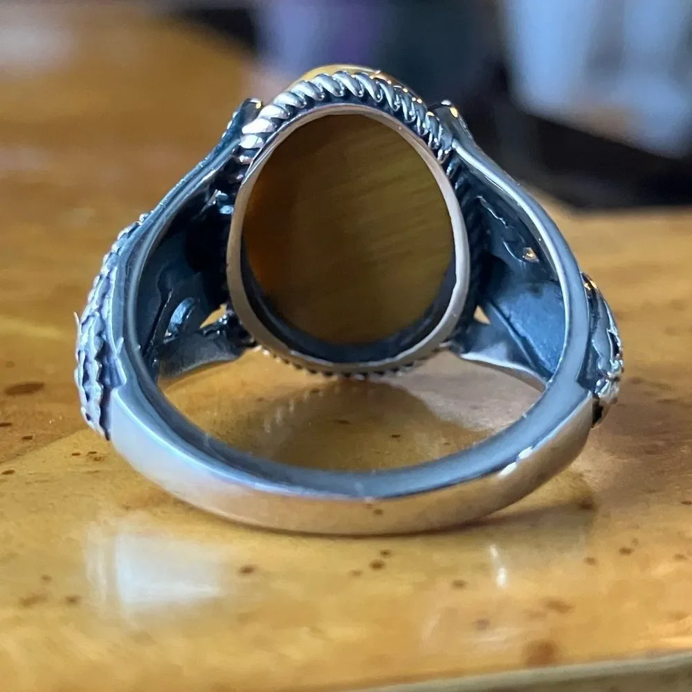 Natural Tiger’s Eye Eagle Ring Size 8